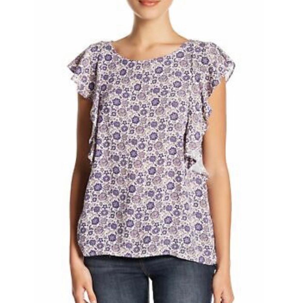 Nordstrom 14th & Union Floral Flutter Sleeve Top